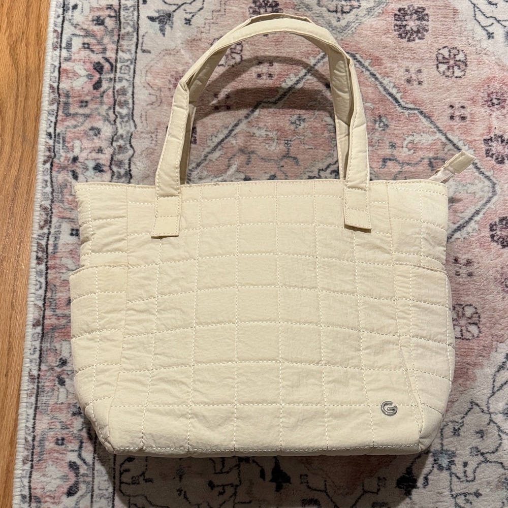 Elegant Cream Quilted Tote Bag- gym